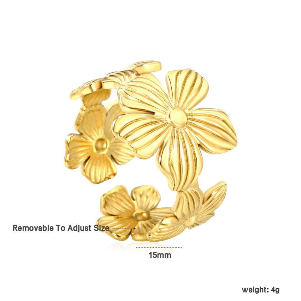 Fashion Hollow Geometric Adjustable Open Ring High-End Gold Tone Ring