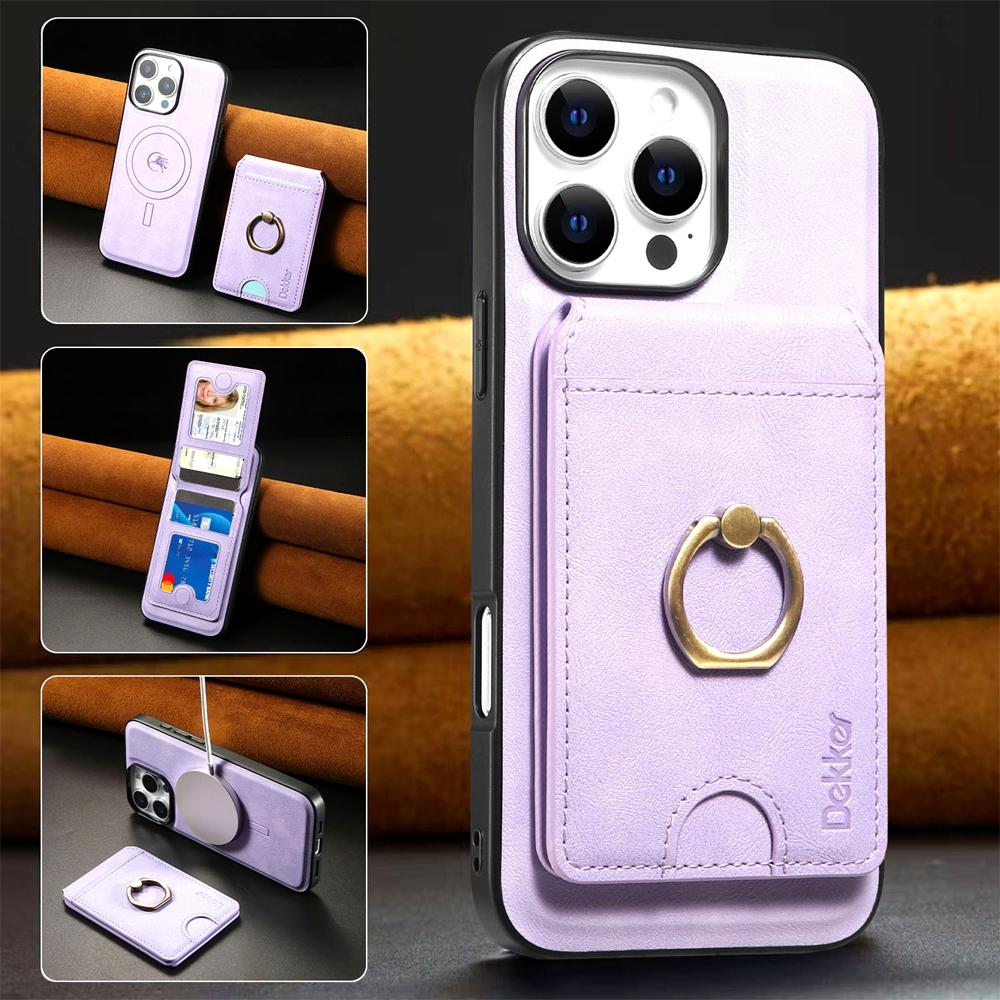 2 in 1 leather Case for IPhone 17 16 Promax 15 Plus 14 13 12 Pro Max Bracket Card Holder Wireless Charging Iphone16 Phone Cover