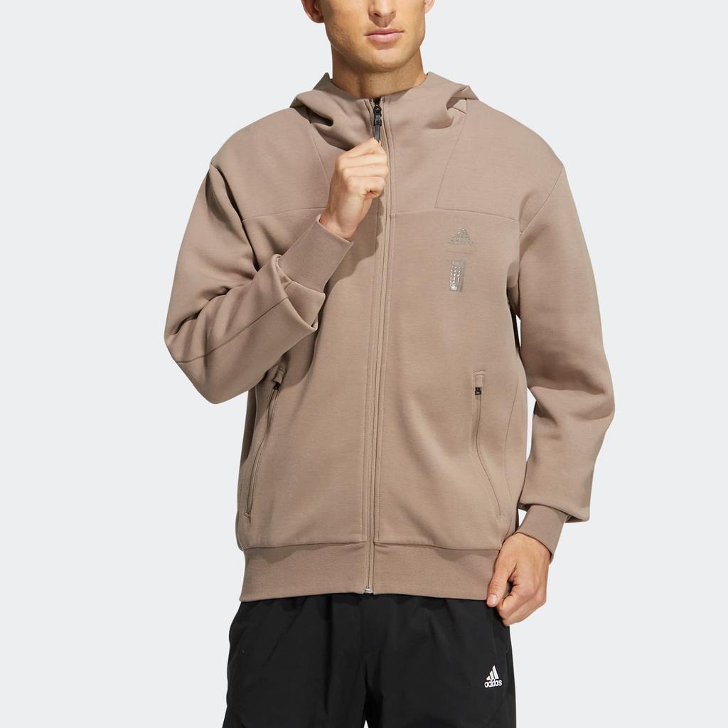 Adidas Essentials Logo Zip Hoodie Jacket Men Outerwear Pink Brown HN8979