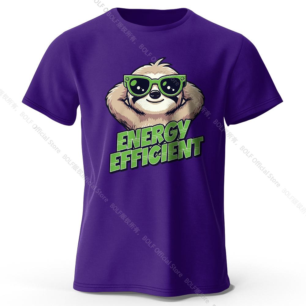 Men's Efficient Sloth Printed T-Shirt 100% Cotton Oversized Ironic Graphic Tees for Women Summer Tops Humor Streetwear