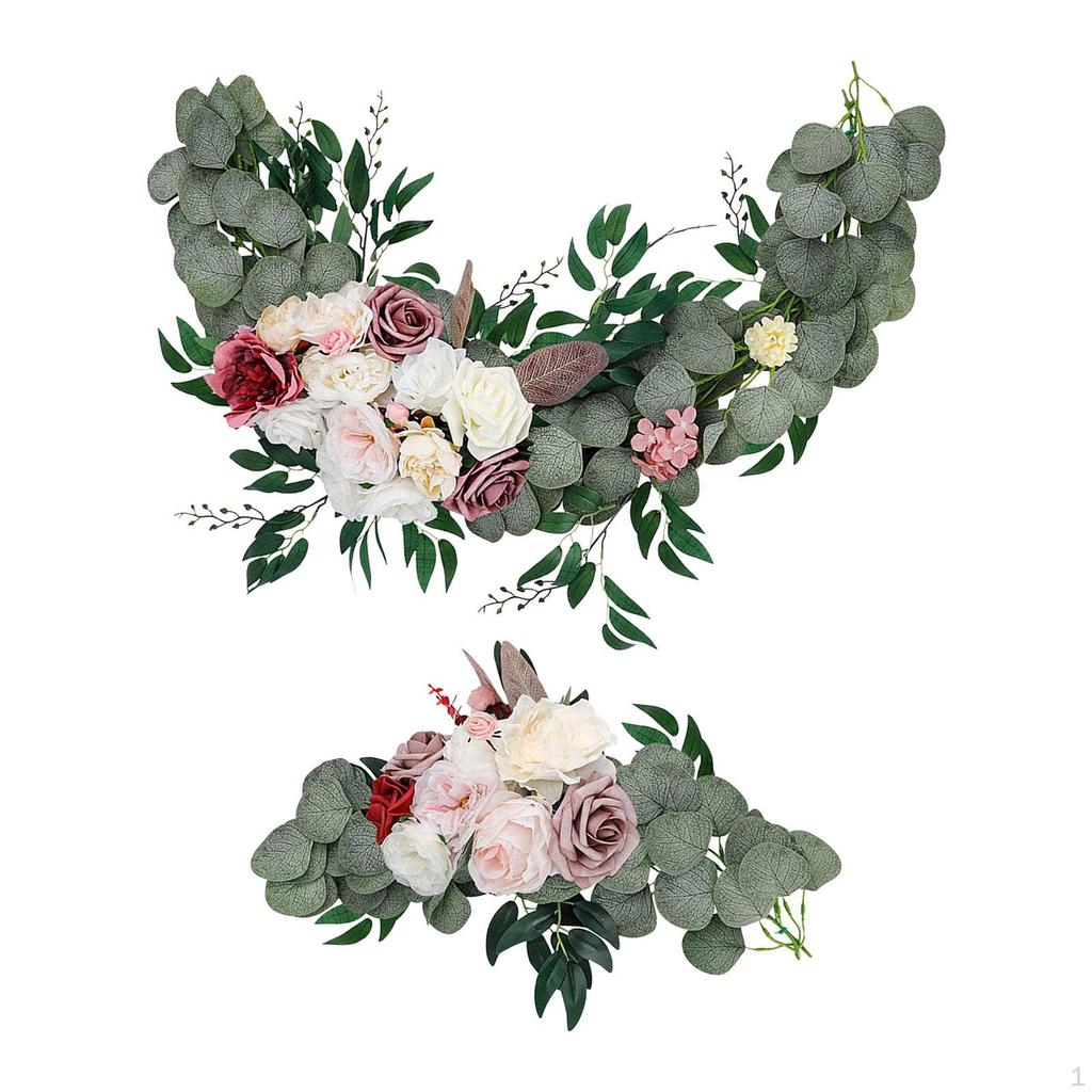 2 Pieces Artificial Floral Swag Wedding Welcome Signs Backdrop Wall Decor Decorative