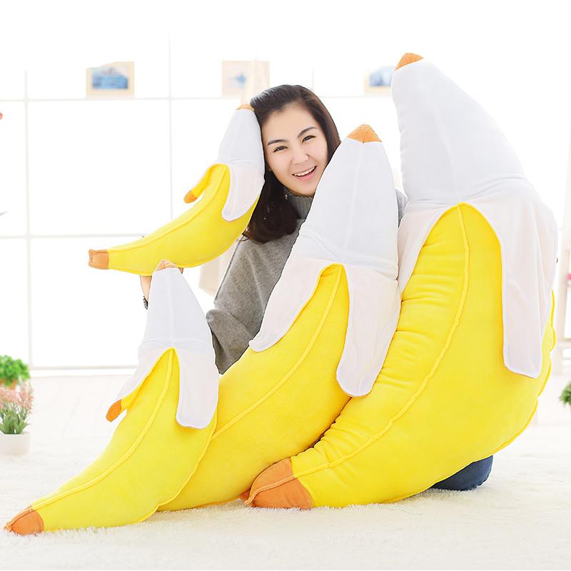 5070Cm Half Peeled Yellow Banana Plush Pillow Stuffed Soft Fruit Cushion Leg Body Support Sleeping Bolster Plushie Gift