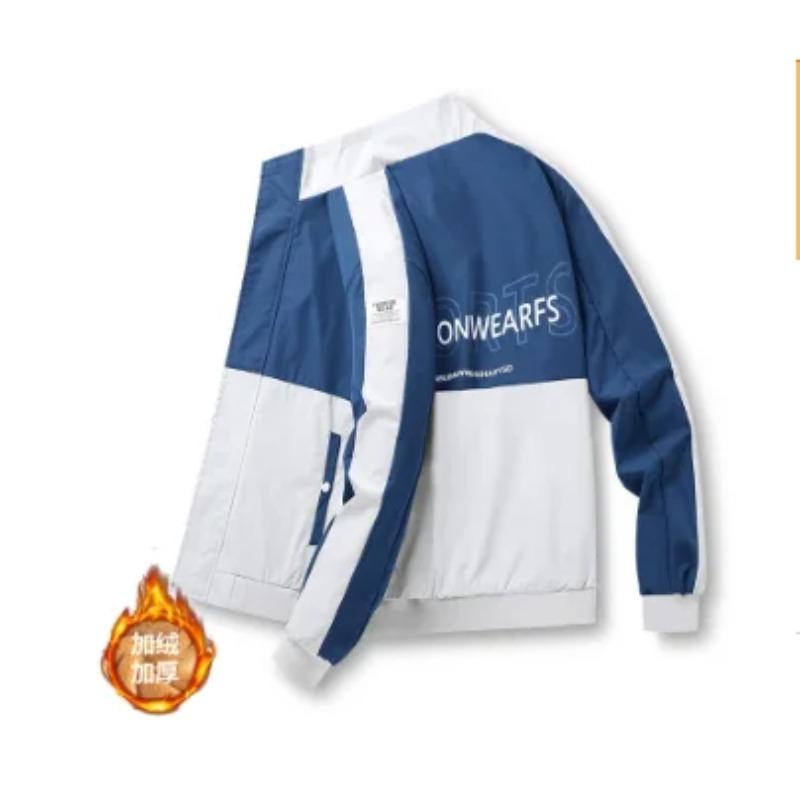 Men's Casual Sport Jacket Spring Autumn New Style Korean Version Leisure Color Blocking Fleece-lined Thickened Trendy Outerwear