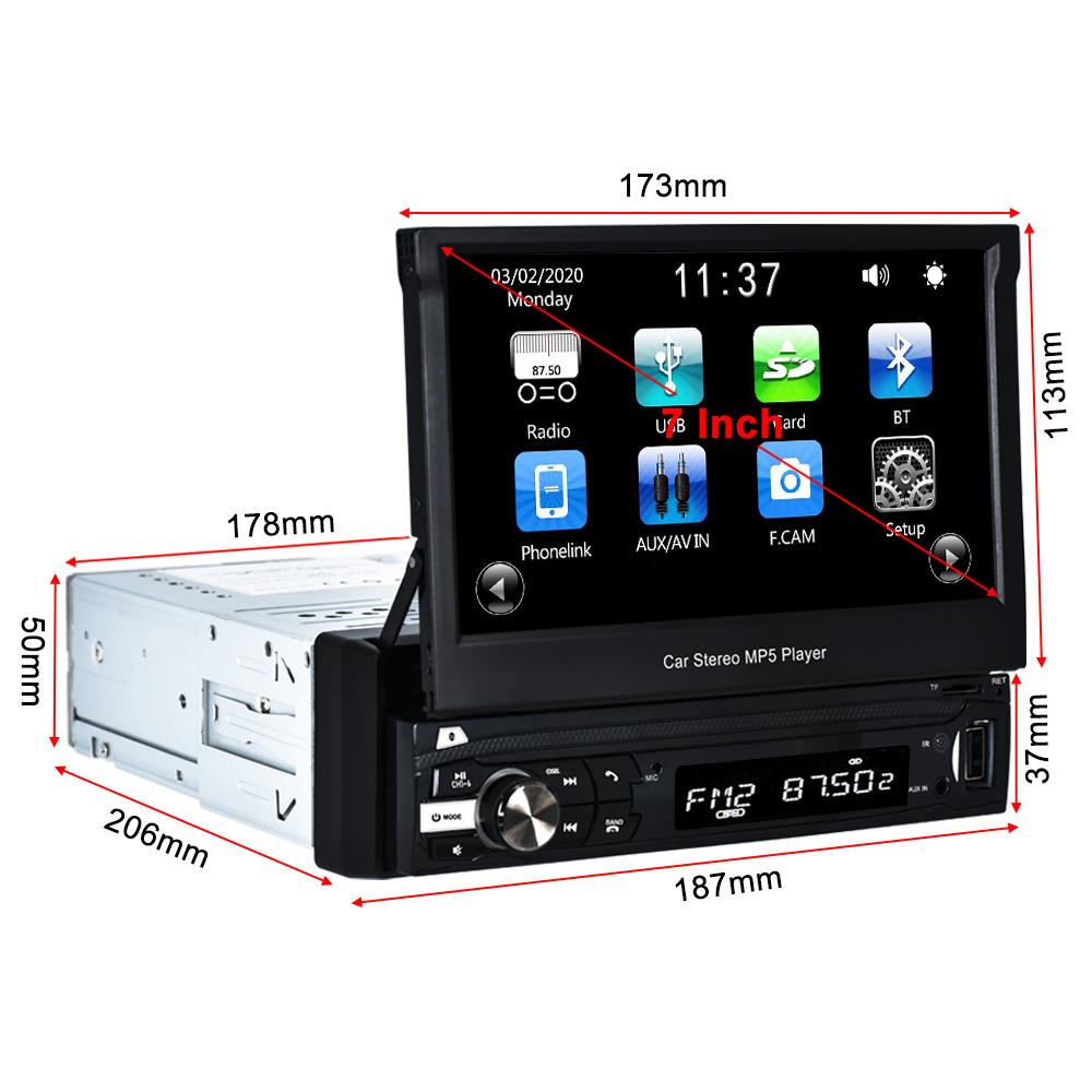 1 Din Autoradio Stereo 7" HD Automatisch versenkbarer Touchscreen Monitor MP5 SD FM USB-Player Audio Bluetooth