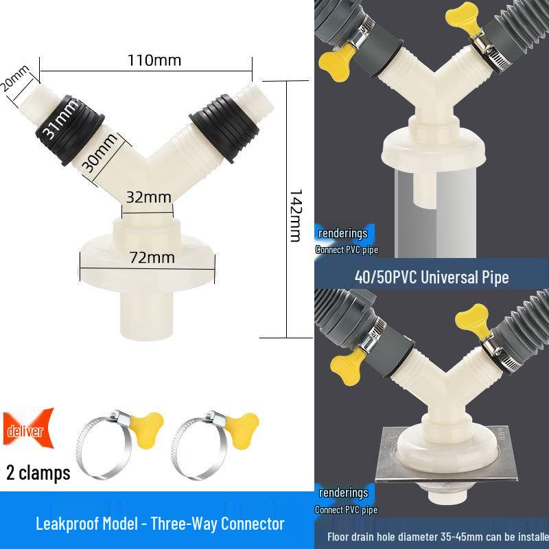 Odor-Proof Y-Shaped Drain Connector for Washing Machine and Basin