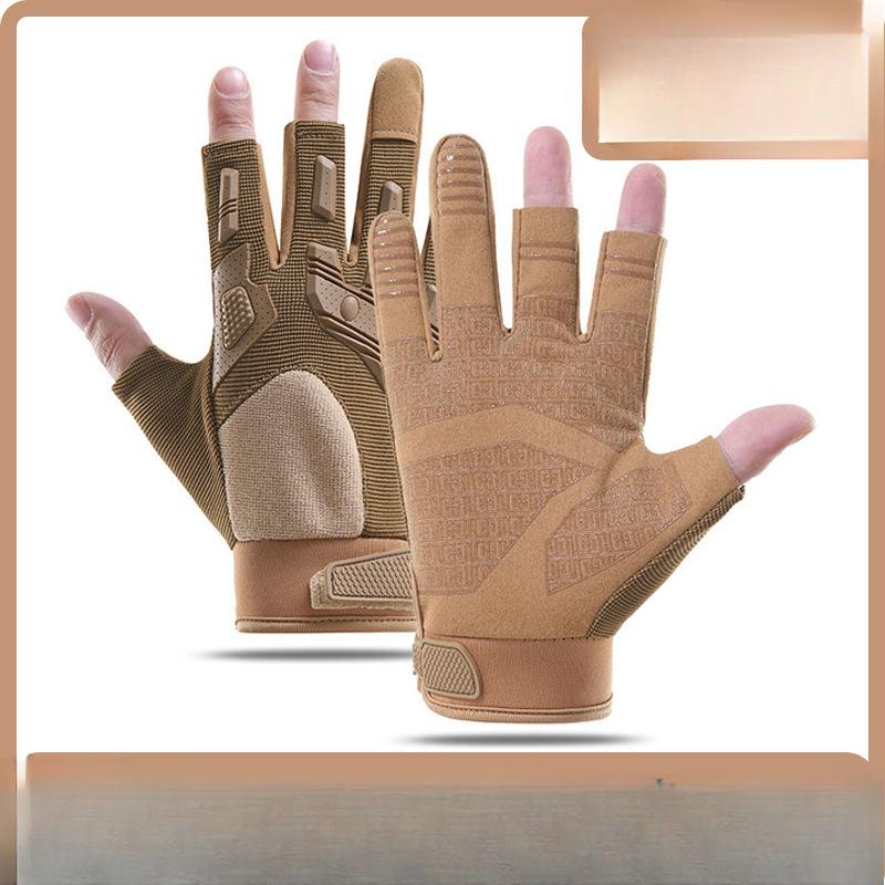 Tactical Gloves Men's Outdoor Rock Climbing Training Anti-slip Rubber Protective Finger Exposed Microfiber Leather Cycling Gloves