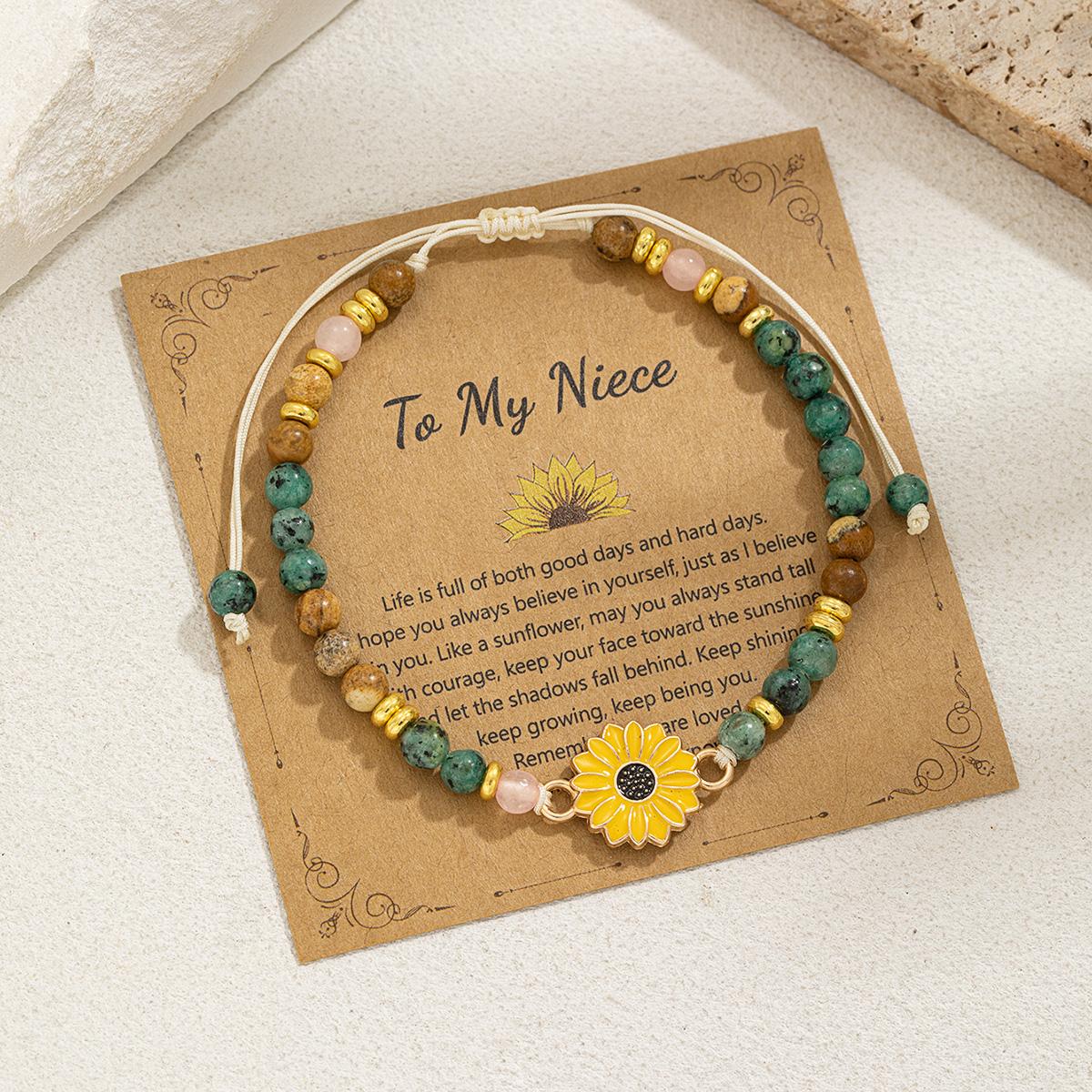 

1 piece of fashionable and simple sunflower natural stone bead weaving hand rope sunflower friendship card bracelet