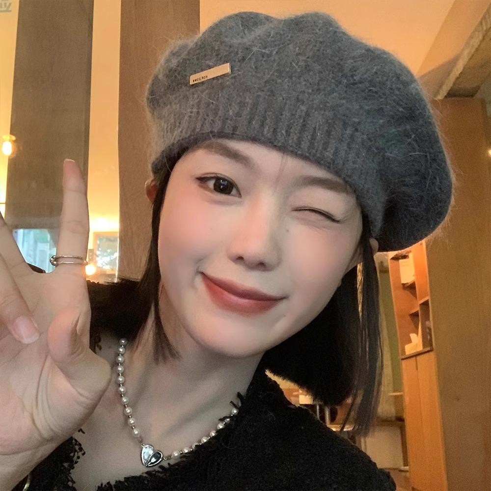 Korean Version of Autumn and Winter New Rabbit Hair Beret Women's Retro British Painter Hat Trendy and Versatile Face Showing Hat