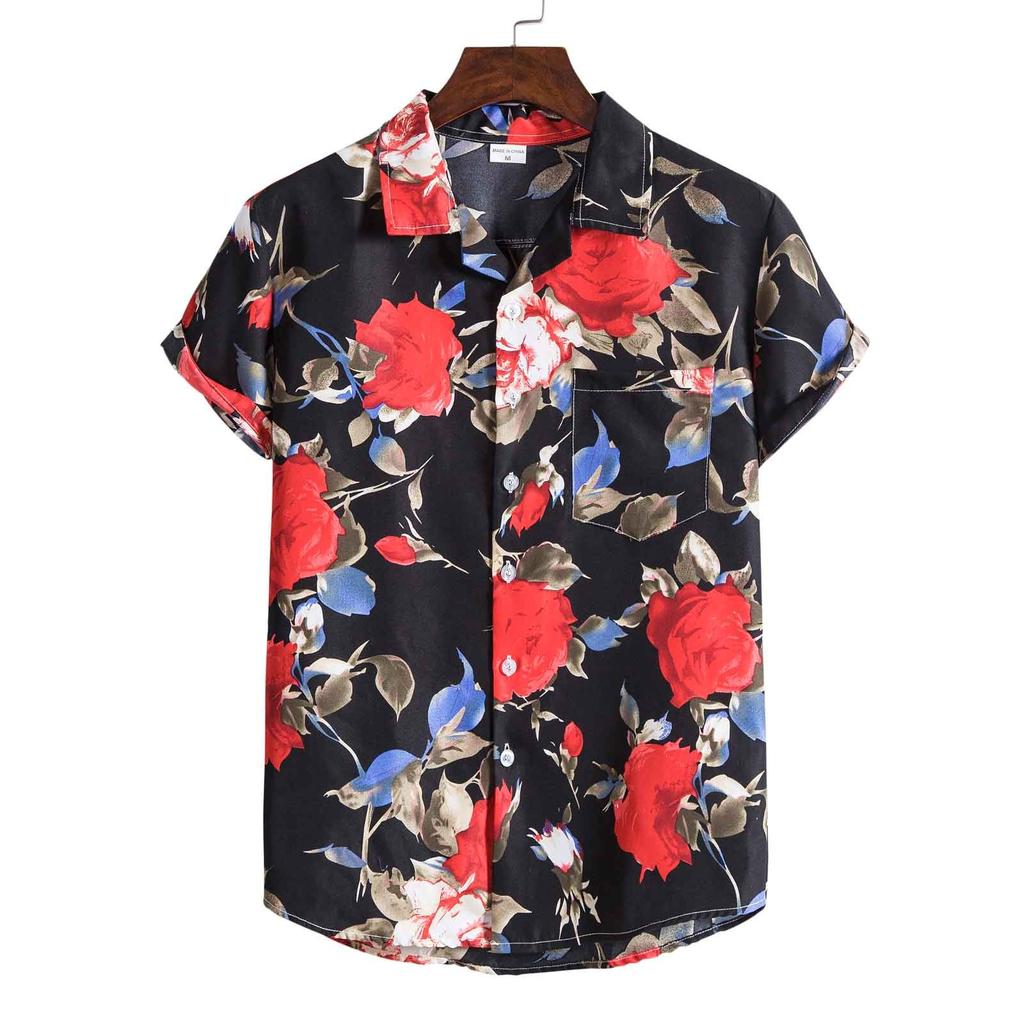 Men's Hawaiian Style Short Sleeve Shirt Button Down Floral Print Casual Summer Beach Shirt Lightweight Breathable Fabric