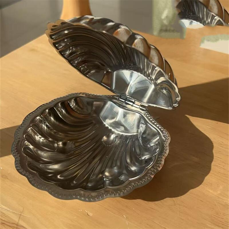 Luxurious French Retro 304 Stainless Steel Food Dish Plate Shell Box Jewelry Peal Storage Bag