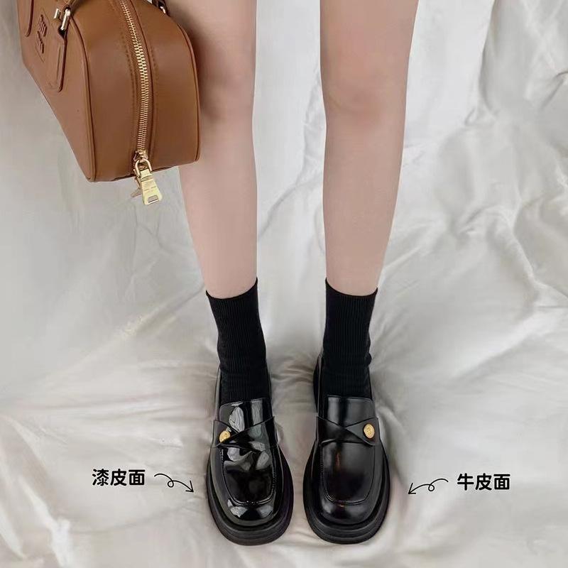 2025 Spring New Leather Loafers Women's Small Gold Coins Thick-soled Stepping Heel Lazy Thick Heel Small Leather Shoes Women