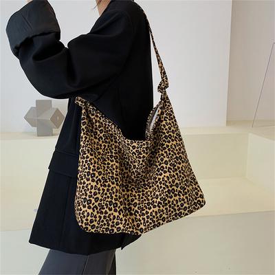 Leopard Printed Shopping Bags for Women'S One Shoulder Bags Korean Fashion Versatile Casual Canvas Tote Bags New