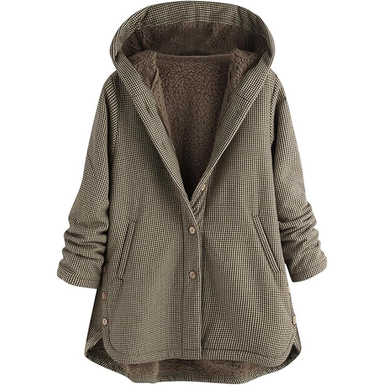 

Женская клетчатая куртка Фланелевая куртка на пуговицах с капюшоном Теплое пальто L чёрный