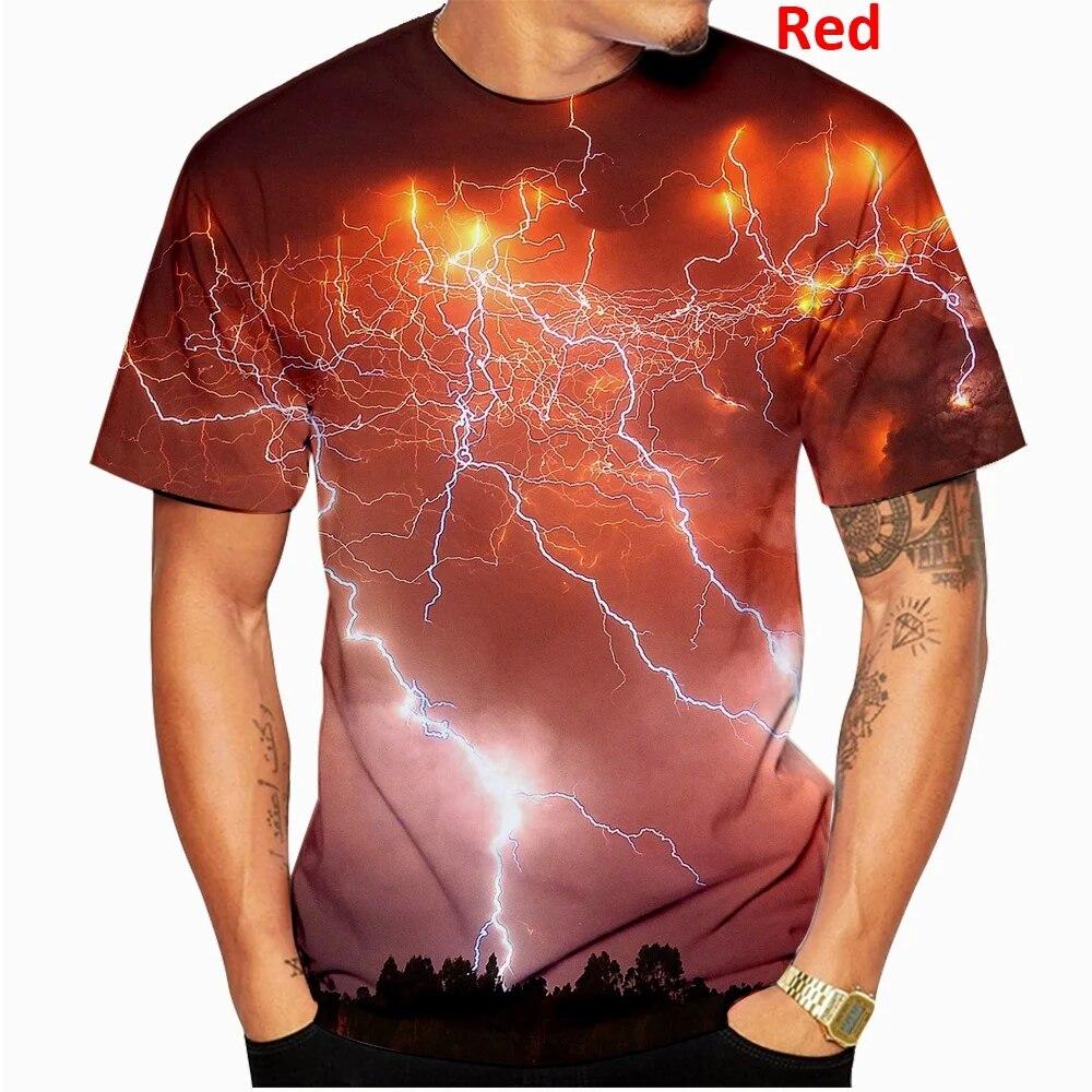 Maglietta estiva da uomo con stampa 3D di fulmini, unisex, casual, a maniche corte, stile Harajuku