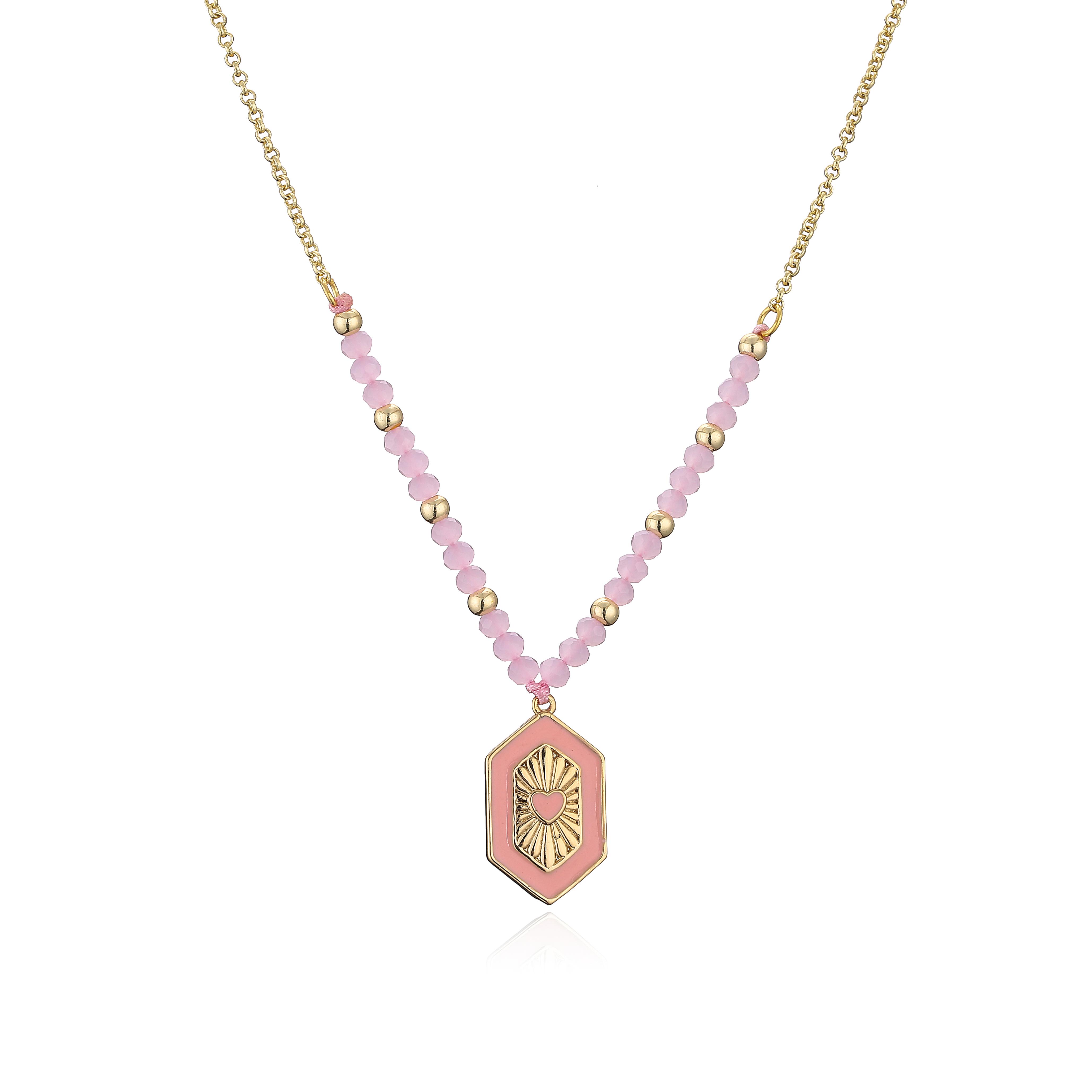 HECHENG,Geometry Love Heart Charm Necklace,Colorful Stone Bead Necklace,Vintage Trendy Hip Hop Zircon 45cm розовый