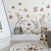 2 Pcs Cartoon Bunny Flowers and Leaves Bedroom Living Room Home Background Beautification Decoration Wall Stickers