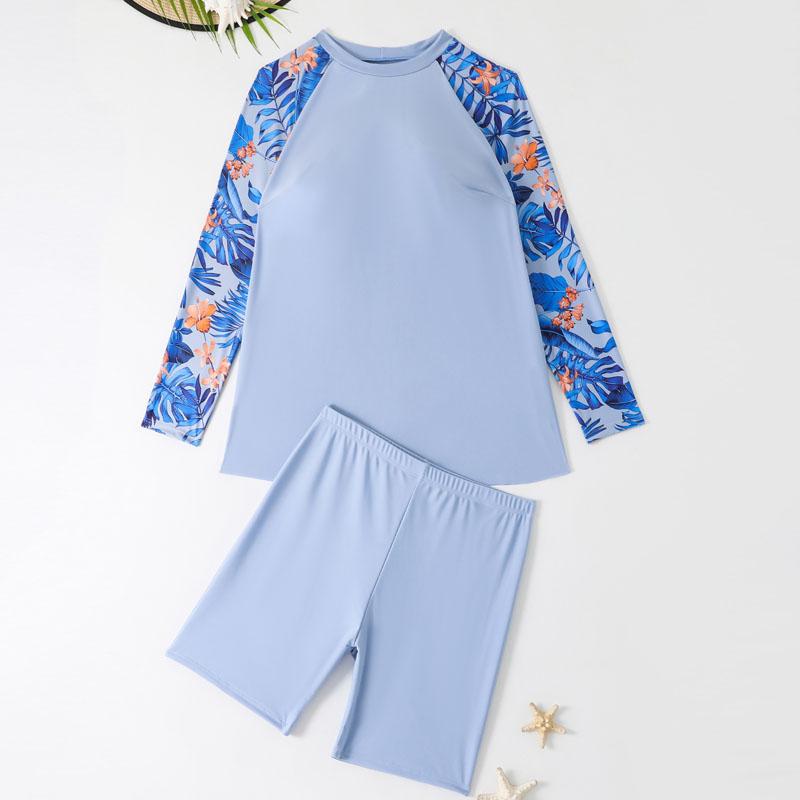 

Купальники больших размеров с длинным рукавом и цветочным принтом для женщин, двухсекционный купальный костюм 3XL синий