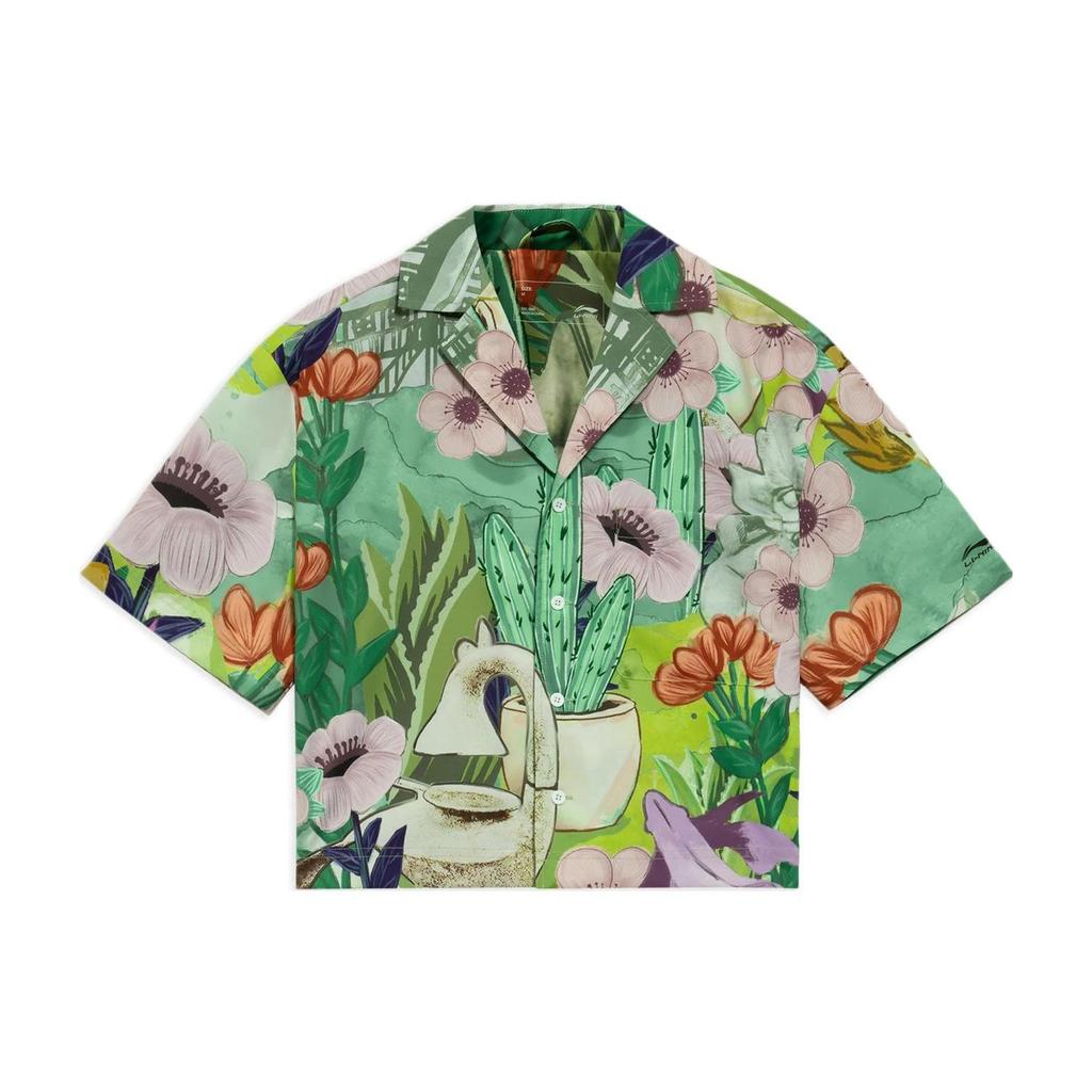 Li Ning Sports Trend Series Floral Letter Print Short Casual Short Sleeve Shirt Women Shirts Multicolor ASHS130-3