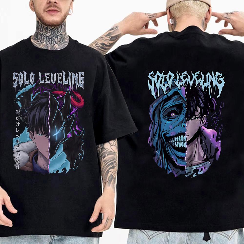 Solo Leveling Statue of God Shirt Sung Jinwoo Shirt Anime Graphic Tees Anime High Quality Cotton T Shirt Tops Streetwear