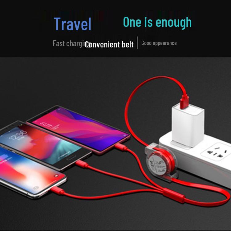 Einziehbarer 3-in-1 Ladekabel - USB, Typ-C, Android-kompatibel - Perfekt für Logo-Branding & Werbeaktionen