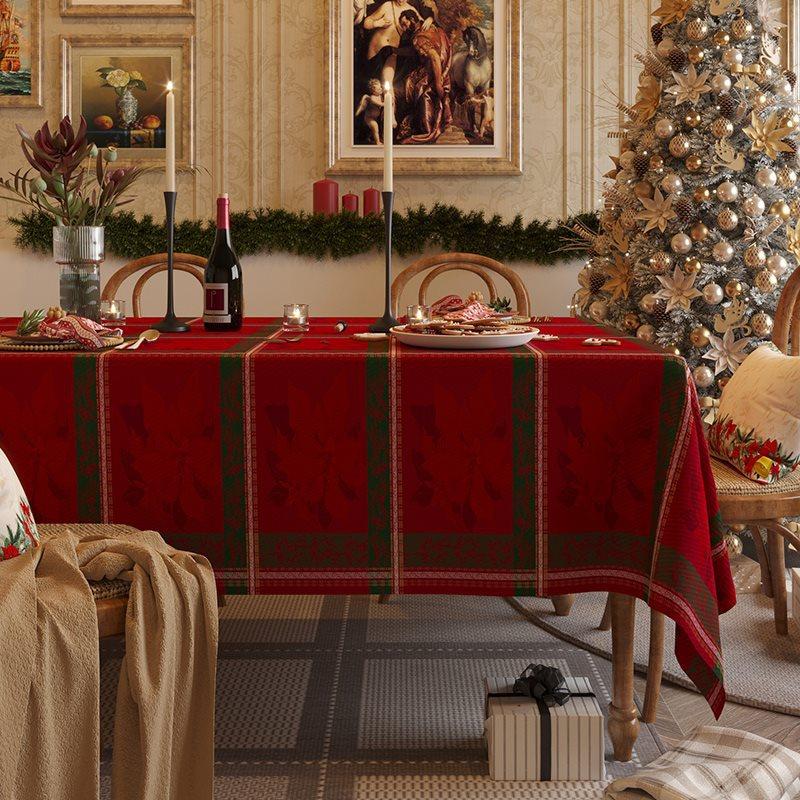 Tischdecke für Zuhause, Weihnachten, Neujahr, festlich, rot, rechteckige Tischdecke, Couchtisch-Tischdecke im Weihnachtsstil, Tischdecke aus Baumwolle und Leinen
