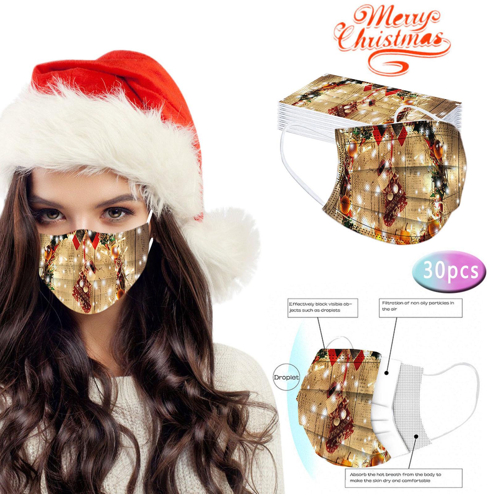 

30PC Christmas Print for Face Mask Disposable Earloop Mask