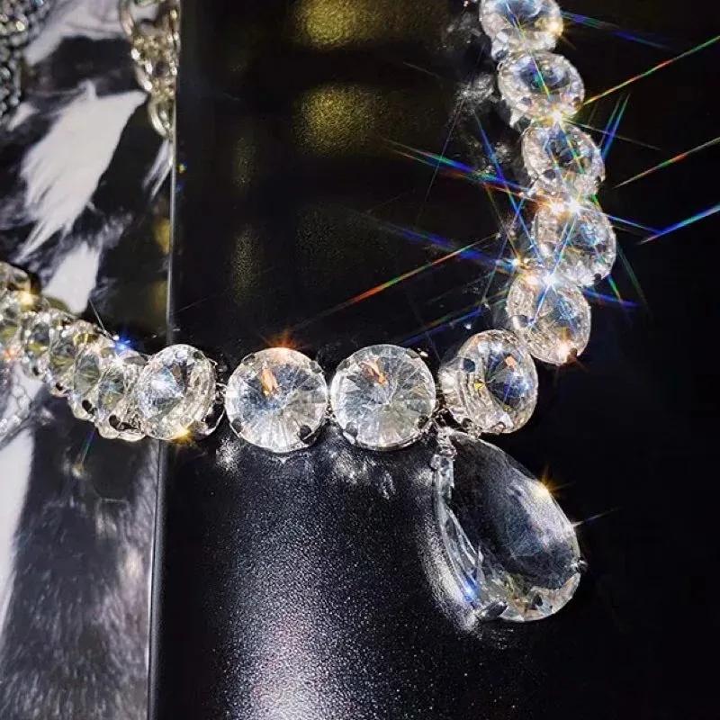 Vintage Duży Łezka Choker Luksusowe Naszyjniki Kryształowe Damskie Duży Naszyjnik z Dżetami na Biżuterię Ślubną
