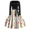 Women's Casual Fashion Christmas Print Square Neck Vintage Dress for Holiday Party