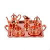 Miniature Tea Set with Tray Lustrous Dollhouse Metalware Toy for Collectors, Hobbyists,