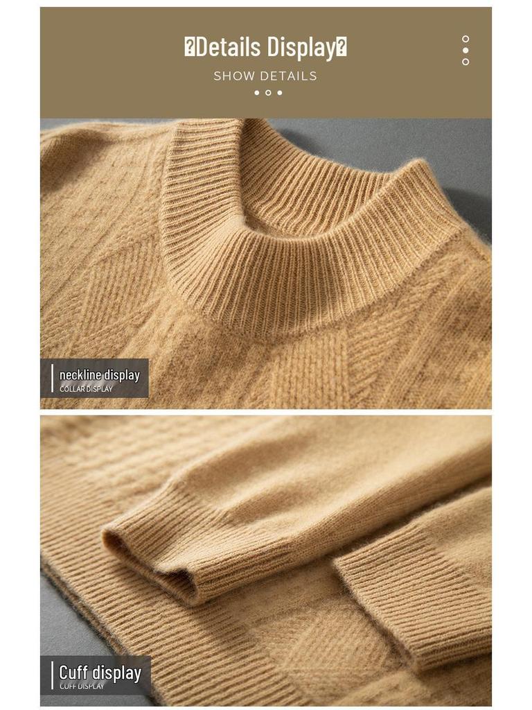 Men's Cashmere Cable Knit Sweater - Autumn/Winter 2025, Loose Fit, Semi-High Neck, Gentle Style