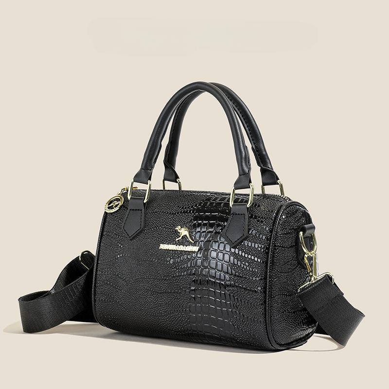 1PC Light Luxury Texture Crocodile Pattern Handbag Women's Black Wide Shoulder Strap Casual Messenger Bag Fashionable and Popular Shoulder Pillow Bag