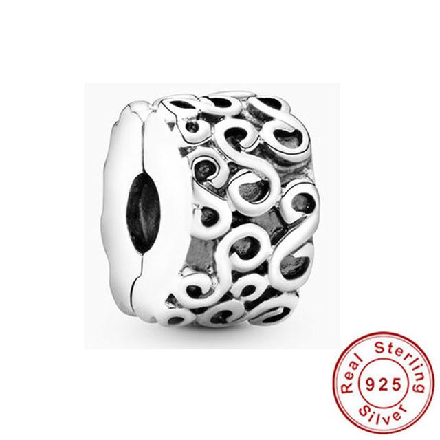 Clip 925 Sterling Silver CZ Zircon Love Heart Star Line Clip Charm Beads Stopper Fit Fashion Style Bracelet Silver 925 Jewelr