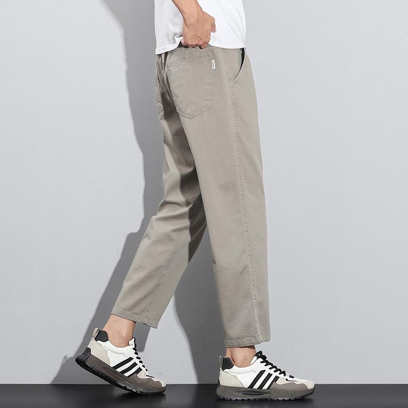 Spring and summer new pure cotton slim-fit straight casual pants thin solid color simple versatile light business nine-point trousers