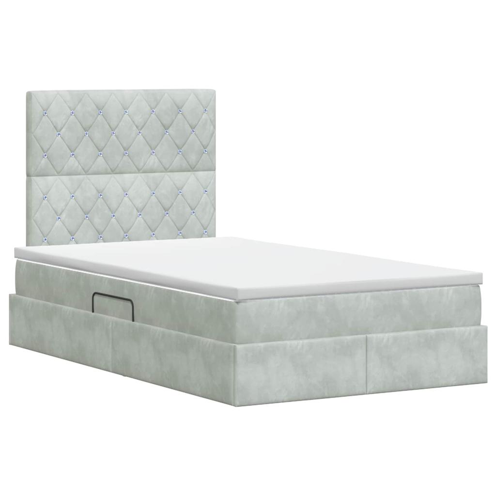 Storage Bed with Mattress Light Grey 120 X 200 Cm Velvet