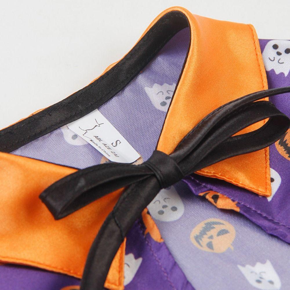 Pumpkin/Ghost Cat Wizard Hat Cloak Set Adjustable Halloween Cat Cape for Dogs Cats