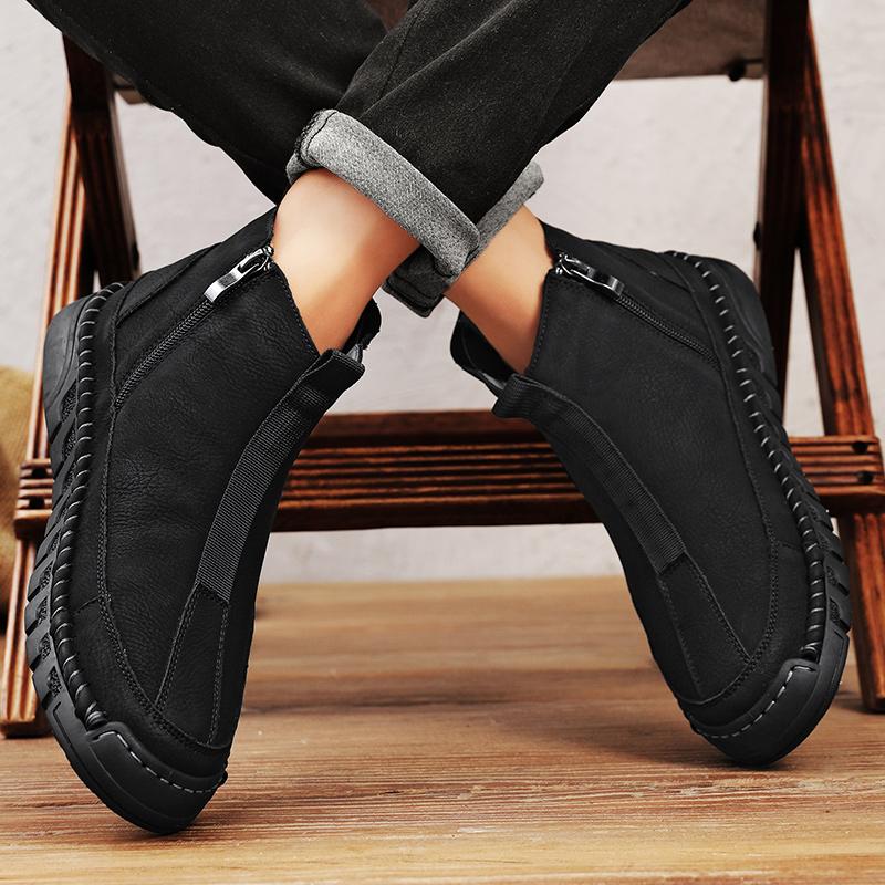 Marka Zimowe Pluszowe Buty Męskie Wodoodporne Skórzane Męskie Buty Śniegowce Outdoorowe Na Zamek Kostki Codzienne Męskie Buty