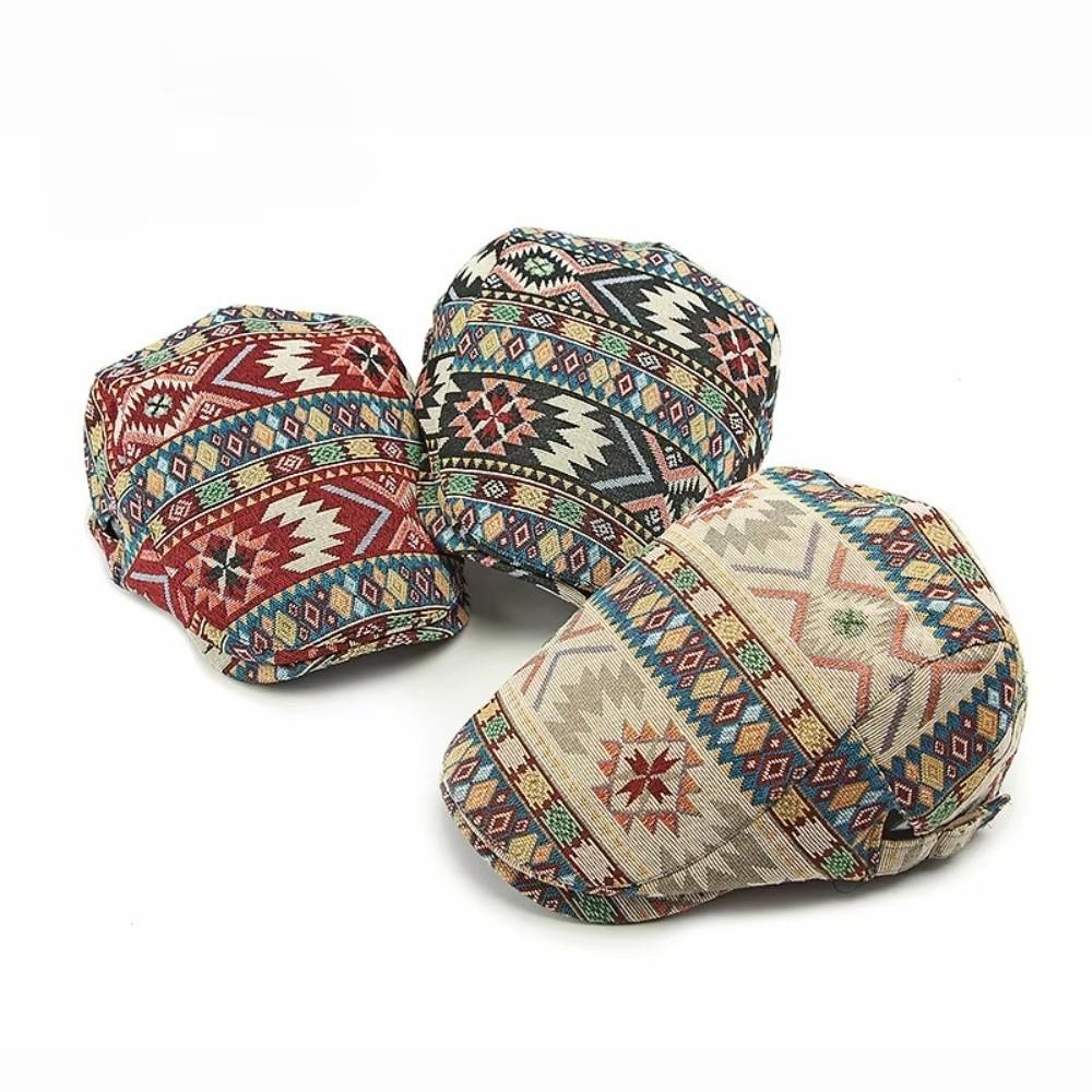 Fashion Headwear Jacquard Retro Beret Ethnic Embroidery Adjustable Beret Hat Lightweight Flat Cap Unisex