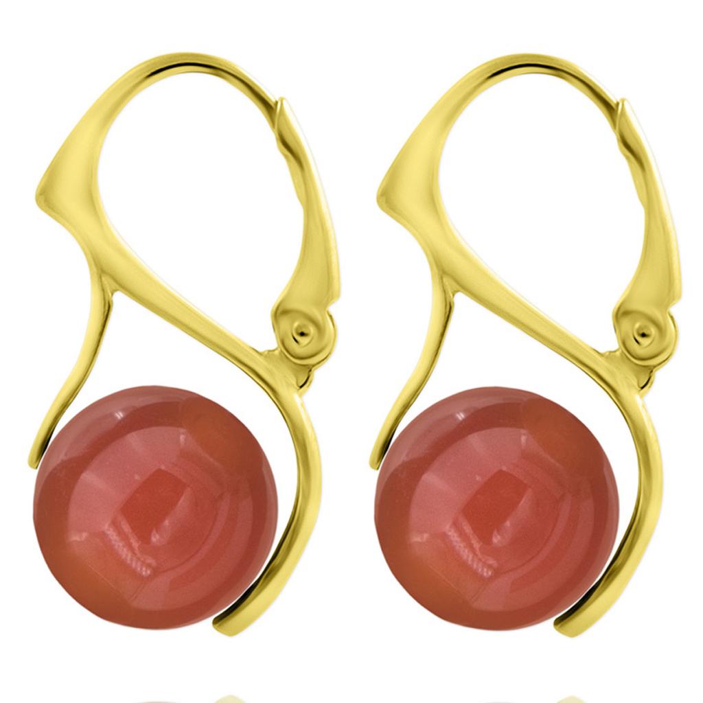 Lily-Crystal [R6003] - Artisanal Silver Stud Earrings 'Mineralia' Golden Red Agate - 10 Mm