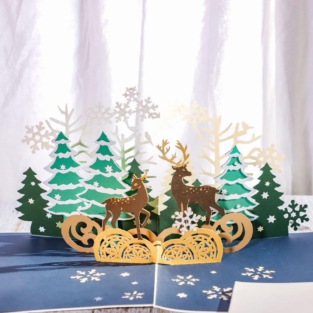 Moin Moin Christmas Set of 2 Message Delicate and Beautiful 3D Beautiful 2411xme358 Cards, (Envelopes Included), Cards, Grading, Pop-Up Reindeer,