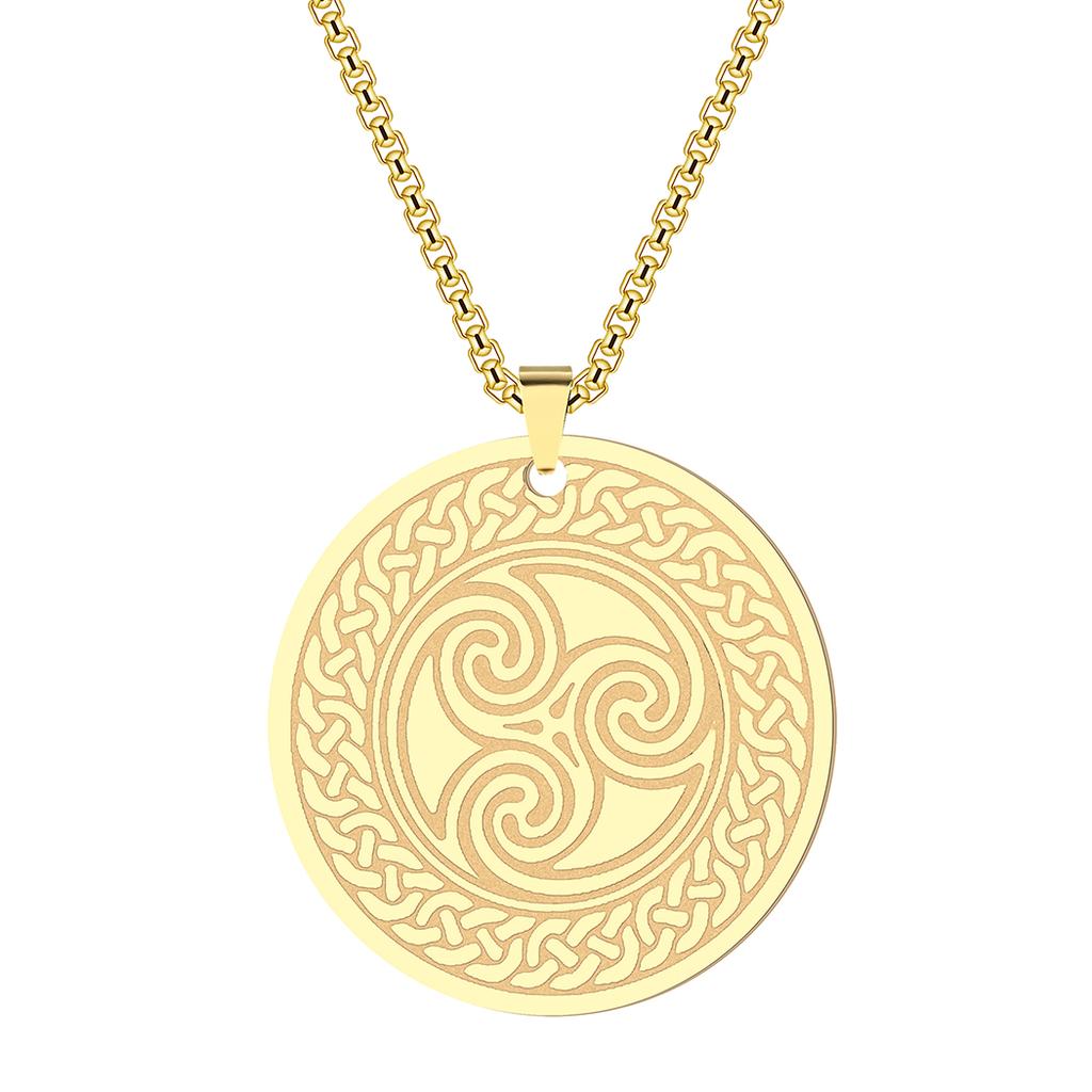 Kinitial Viking Swirl Knot Amulet Pendant Necklaces for Women Stainless Steel Circle Geometric Charm Rune Statement Jewelry Gift