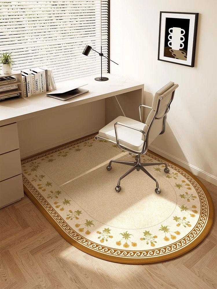 Vintage Floral Curved Carpet Waterproof Study Room Gaming Room Floor Mat Cloakroom Foot Cushion Home Decoration