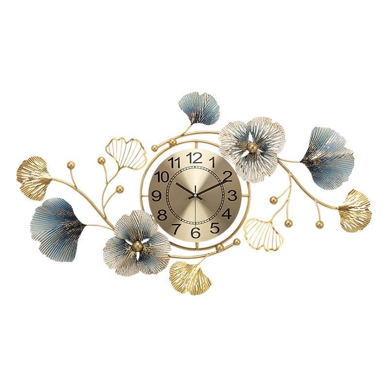 Elegant Ginkgo Leaf Chinese Style Silent Wall Clock for Living and Dining Rooms