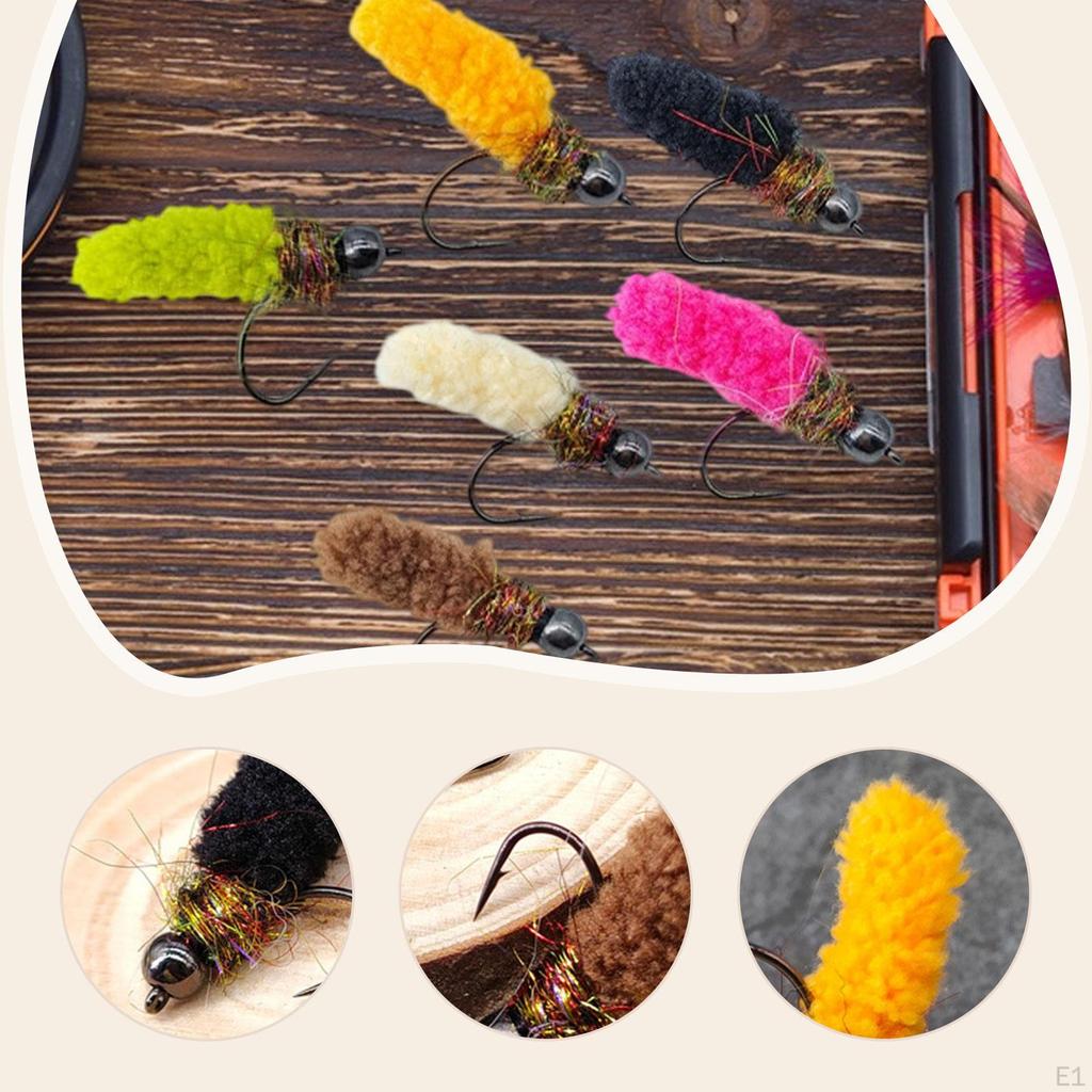 6 Pieces Fly Fishing Lures Nymphs Wet Realistic with Storage Box Artificial Baits for Bluegill Perch