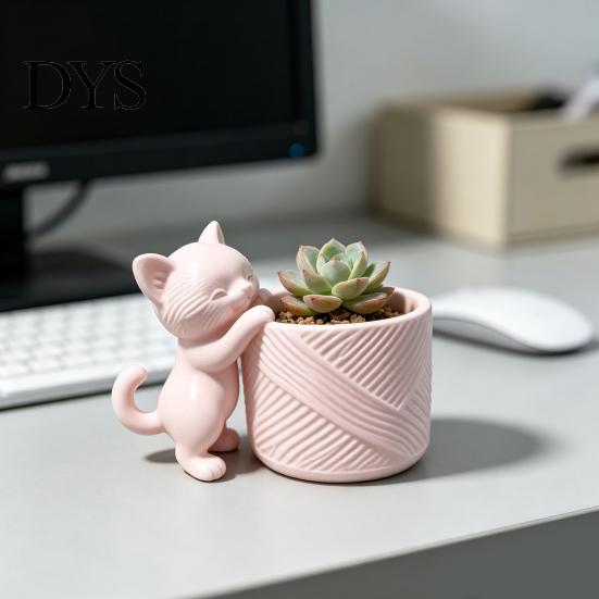 PLA Plastic Succulents Pot 3D Printed Cat Planter, Cute Kitty Flower Pot, Decorative Small Desk Organizer for Stationery Plant Cacti, Home Office