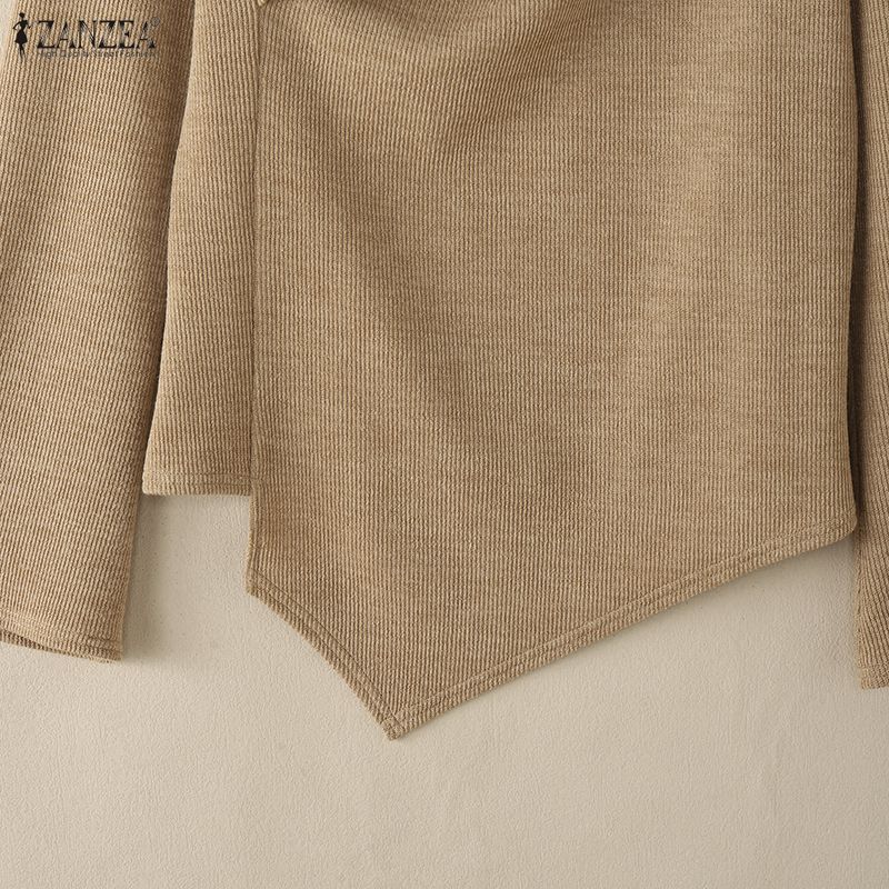 ZANZEA Women Casual Turtleneck Long Sleeve Irregular Hem Blouse