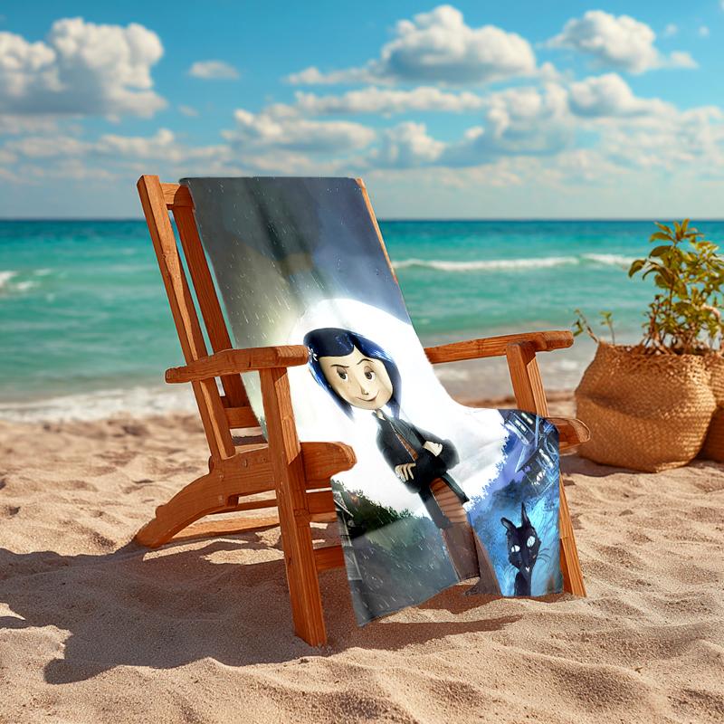 Ultra-Soft Beach Towel with Coraline Theme,Ideal for Pool - Camping, Diving - Perfect Travel Essential, Vibrant Beach Towel.