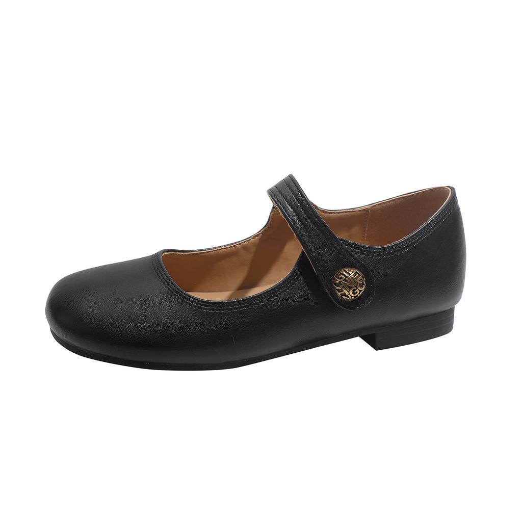 Korean retro flat Mary Jane shoes women's new black one-word with round head 2026 shoes commuter shoes