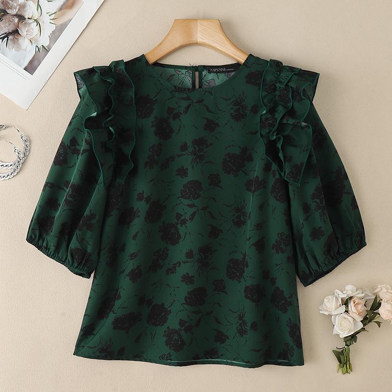 ZANZEA Women Casual Round Neck Summer Short Sleeve Print Blouse