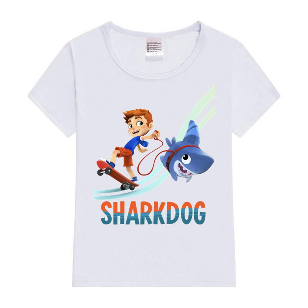 sharkdog Kids T-Shirt Cartoon T-shirt Kids Short-Sleeve Graphic Pink Tops Tee Tee 2024 Summer New Fashion Kids T Shirt