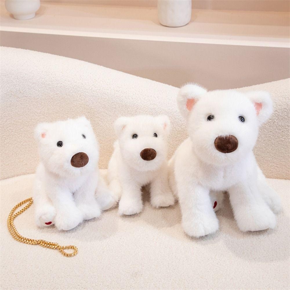 Stuffed Animals Simulation Akita Dog with Chain Stuffed Puppy Doll  Kids Girls
